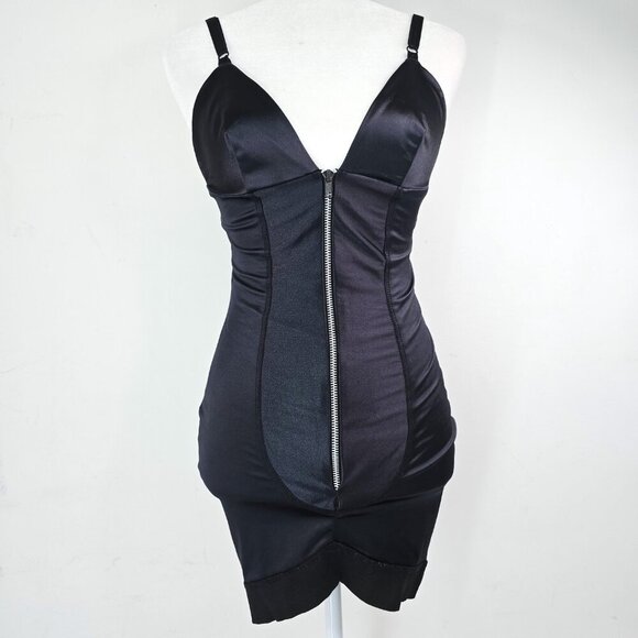 Tripp nyc Dresses & Skirts - Vintage Tripp NYC Black Satin Front Zip Bondage Whimsigoth Mini Dress USA